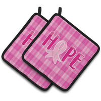 "Caroline's Treasures Breast Cancer Awareness Ribbon Hope Pair of Pot Holders, 7.5 x 7.5, Multicolor"