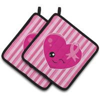 "Caroline's Treasures BB6982PTHD Breast Cancer Awareness Ribbon Heart Pair of Pot Holders, 7.5 x 7.5"", Multicolor"