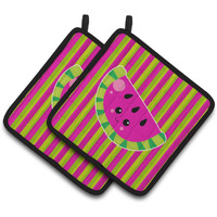 "Caroline's Treasures BB6987PTHD Watermelon Face Pair of Pot Holders, 7.5 x 7.5"", Multicolor"