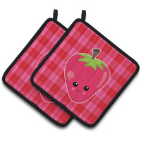 "Caroline's Treasures BB6989PTHD Strawberry Face Pair of Pot Holders, 7.5 x 7.5"", Multicolor"
