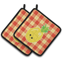 "Caroline's Treasures BB6992PTHD Pineapple Face Pair of Pot Holders, 7.5 x 7.5"", Multicolor"