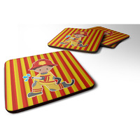 "Caroline's Treasures BB6995FC Fireman Boy Foam Coaster Set of 4, 3.5"", Multicolor"