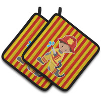 "Caroline's Treasures BB6995PTHD Fireman Boy Pair of Pot Holders, 7.5 x 7.5"", Multicolor"