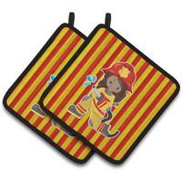"Caroline's Treasures BB7000PTHD Fireman Girl Pair of Pot Holders, 7.5 x 7.5"", Multicolor"