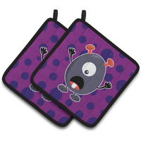 "Caroline's Treasures BB7002PTHD Little Monster Grape Gordo Pair of Pot Holders, 7.5 x 7.5"", Multicolor"