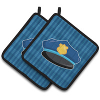 "Caroline's Treasures BB7007PTHD Police Hat Pair of Pot Holders, 7.5 x 7.5"", Multicolor"