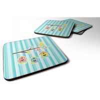 "Caroline's Treasures Birdhouses On Blue Stripes Foam Coaster Set of 4, 3.5, Multicolor"