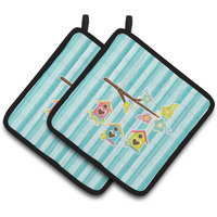 "Caroline's Treasures BB7011PTHD Birdhouses on Blue Stripes Pair of Pot Holders, 7.5 x 7.5"", Multicolor"