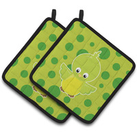 "Caroline's Treasures BB7012PTHD Bird on Green Polkadots Pair of Pot Holders, 7.5 x 7.5"", Multicolor"