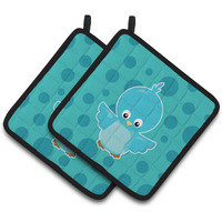 "Caroline's Treasures BB7013PTHD Bird on Blue Polkadots Pair of Pot Holders, 7.5 x 7.5"", Multicolor"
