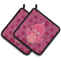 "Caroline's Treasures BB7014PTHD Bird on Pink Polkadots Pair of Pot Holders, 7.5 x 7.5"", Multicolor"