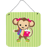 "Caroline's Treasures Monkey Going to School Metal Print, 6"" x 6"", Multicolor"
