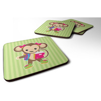 "Caroline's Treasures Monkey Going To School Foam Coaster Set of 4, 3.5, Multicolor"