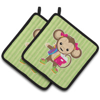 "Caroline's Treasures BB7016PTHD Monkey Going to School Pair of Pot Holders, 7.5 x 7.5"", Multicolor"