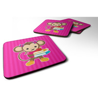 "Caroline's Treasures Monkey & School Books Foam Coaster Set of 4, 3.5, Multicolor"