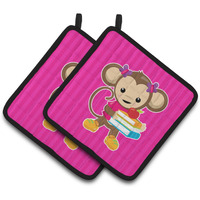 "Caroline's Treasures BB7018PTHD Monkey and School books Pair of Pot Holders, 7.5 x 7.5"", Multicolor"