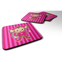 "Caroline's Treasures Monkey On Pink Stripes Foam Coaster Set of 4, 3.5, Multicolor"
