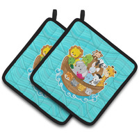 "Caroline's Treasures Noah's Ark Pair of Pot Holders, 7.5 x 7.5, Multicolor"