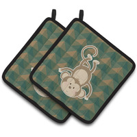 "Caroline's Treasures BB7023PTHD Monkey Pair of Pot Holders, 7.5 x 7.5"", Multicolor"