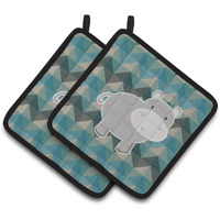 "Caroline's Treasures BB7031PTHD Hippopotamus Pair of Pot Holders, 7.5 x 7.5"", Multicolor"