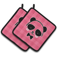 "Caroline's Treasures BB7039PTHD Panda Bear Pink Face Pair of Pot Holders, 7.5 x 7.5"", Multicolor"