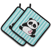 "Caroline's Treasures BB7040PTHD Panda Bear Love Pair of Pot Holders, 7.5 x 7.5"", Multicolor"