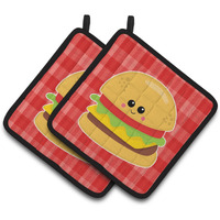 "Caroline's Treasures BB7042PTHD Hamburger Face Pair of Pot Holders, 7.5 x 7.5"", Multicolor"