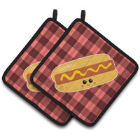 "Caroline's Treasures BB7045PTHD Hot Dog Face Pair of Pot Holders, 7.5 x 7.5"", Multicolor"