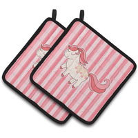 "Caroline's Treasures BB7060PTHD Little Pink Pony Pair of Pot Holders, 7.5 x 7.5"", Multicolor"
