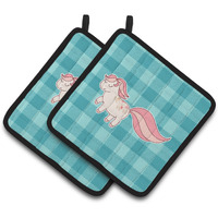 "Caroline's Treasures Little Pink Pony Polkadots Pair of Pot Holders, 7.5 x 7.5, Multicolor"