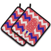 "Caroline's Treasures BB7063PTHD Ice Pop Popcicle Red White Blue Pair of Pot Holders, 7.5 x 7.5"", Multicolor"