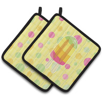 "Caroline's Treasures BB7065PTHD Ice Pop Popcicle Polkadots Pair of Pot Holders, 7.5 x 7.5"", Multicolor"