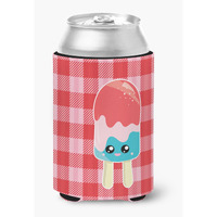 "Caroline's Treasures Ice Pop Popcicle Face Gingham Can or Bottle Hugger, Multicolor"
