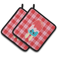 "Caroline's Treasures BB7067PTHD Ice Pop Popcicle Face Gingham Pair of Pot Holders, 7.5 x 7.5"", Multicolor"