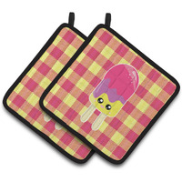 "Caroline's Treasures BB7068PTHD Ice Pop Popcicle Face Gingham Pair of Pot Holders, 7.5 x 7.5"", Multicolor"