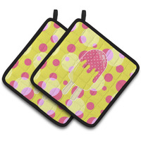 "Caroline's Treasures Ice Pop Popcicle Pink Yellow Pair of Pot Holders, 7.5 x 7.5, Multicolor"