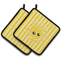 "Caroline's Treasures Sunshine Sun Face on Stripes Pair of Pot Holders, 7.5 x 7.5, Multicolor"