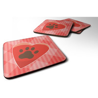 "Caroline's Treasures Puppy Pawprint Heart Foam Coaster Set of 4, 3.5, Multicolor"
