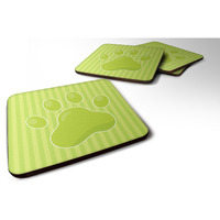 "Caroline's Treasures Puppy Pawprint green Stripes Foam Coaster Set of 4, 3.5, Multicolor"