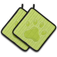 "Caroline's Treasures BB7074PTHD Puppy Pawprint Green Stripes Pair of Pot Holders, 7.5 x 7.5"", Multicolor"