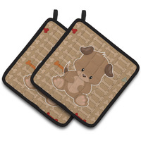 "Caroline's Treasures BB7075PTHD Puppy on Brown Bones Pair of Pot Holders, 7.5 x 7.5"", Multicolor"