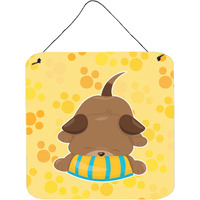 "Caroline's Treasures Puppy on Yellow Pawprints Metal Print, 6"" x 6"", Multicolor"