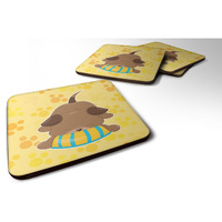 "Caroline's Treasures Puppy On Yellow Pawprints Foam Coaster Set of 4, 3.5, Multicolor"