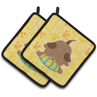 "Caroline's Treasures BB7076PTHD Puppy on Yellow Pawprints Pair of Pot Holders, 7.5 x 7.5"", Multicolor"