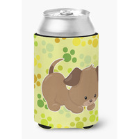 "Caroline's Treasures Puppy On green Pawprints Can or Bottle Hugger, Can Hugger, Multicolor"