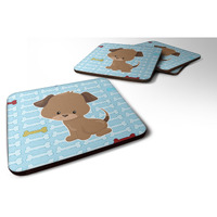 "Caroline's Treasures Puppy On Blue Bones Foam Coaster Set of 4, 3.5, Multicolor"