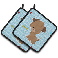 "Caroline's Treasures BB7079PTHD Puppy on Blue Bones Pair of Pot Holders, 7.5 x 7.5"", Multicolor"