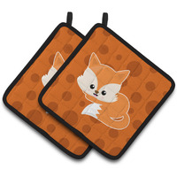 "Caroline's Treasures BB7086PTHD Baby Fox Polkadot Pair of Pot Holders, 7.5 x 7.5"", Multicolor"