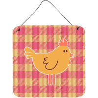 "Caroline's Treasures Chicken Hen on Gingham Metal Print, 6"" x 6"", Multicolor"