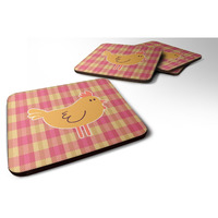 "Caroline's Treasures Chicken Hen On Gingham Foam Coaster Set of 4, 3.5, Multicolor"